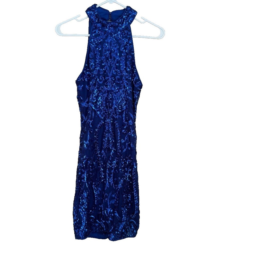 Lulus Blue Sequin Halter Cocktail Dress S Bodycon Party Formal Party Date Glam